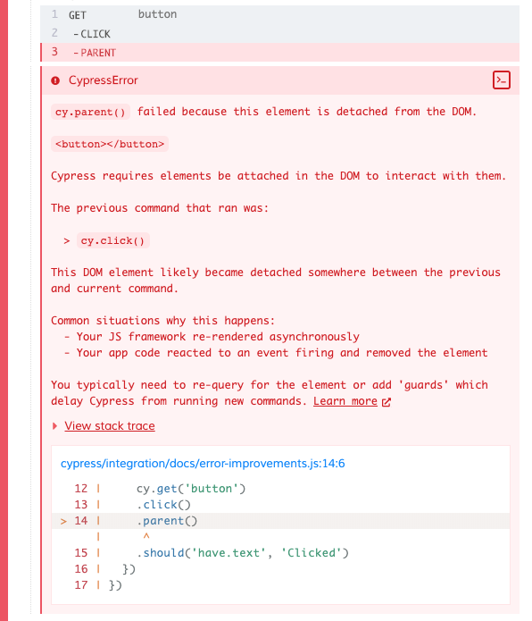 cy.method() failed because element is detached